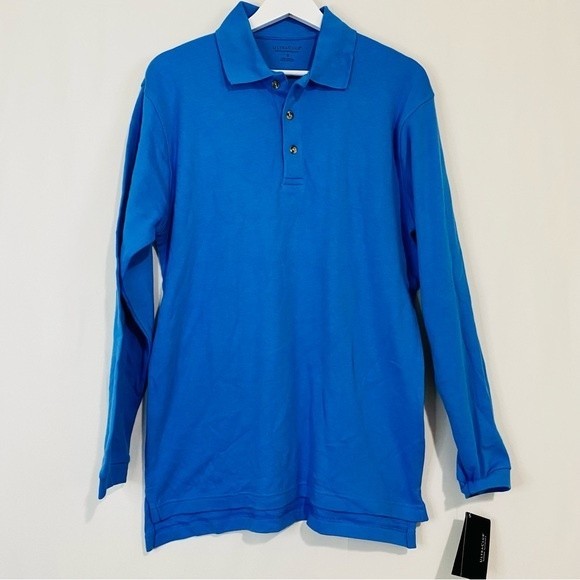 Ultra Club Men’s Egyptian Interlock Long Sleeve Button Polo Shirt Light Blue NWT - Picture 1 of 6